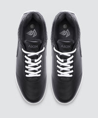 Top view of black AKIN driving shoes for car enthusiasts. 
